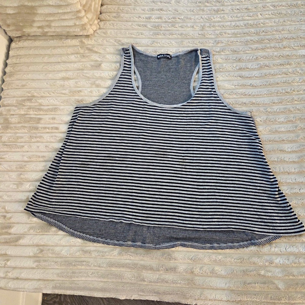Y2K Wet Seal Womens S/M Gray Black White Striped Scoop Neck Sleeveless Tank Top